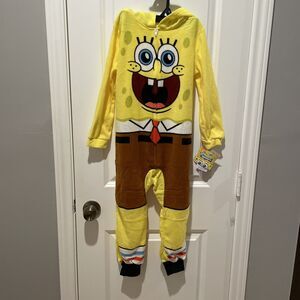 Nickelodeon SpongeBob Squarepants Kids Size Small 6/7 Hooded Zip Up Pajamas New
